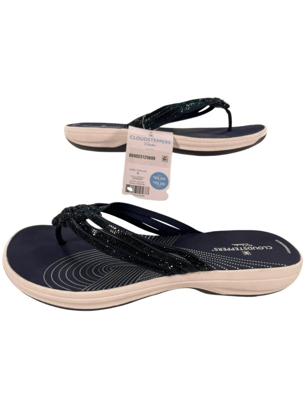 Clarks Cloudsteppers Cushion Soft Navy Sandals Slip-On Flip Flops Wmn's Sz 9 NEW